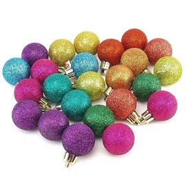 Crafty Capers 3cm Rainbow Glitter Mini Hanging Baubles | 24Pk | Christmas Tree Decorations