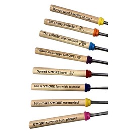 Wildeer | Roasting Sticks Extendable | Engraved w S'mores Phrases | Stainless Steel w Wooden Handle | Telescopic BBQ Fork | 32in | Smores, BBQ, Marshmallows (8 Extendable Sticks - PreDesign)