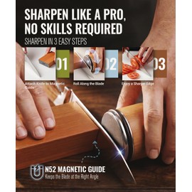 EUHOME Rolling Knife Sharpener Kit, Magnetic Kitchen Knife Sharpener Roller with Diamond & Ceramic Discs, 15°/20° Angle Guide for Japanese & Chef Knives, Easy Professional Sharpening Tool