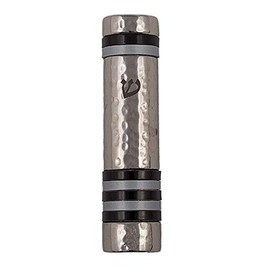 Emanuel Yair Mezuzah para puerta | 10 cm martillado con anillos coloridos (negro - MZJ-5)