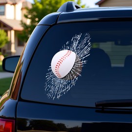 3D Prank Tricky Broken Glass Sticker, Baseball Stereo Window Ball Hits Self Adhesive Decal, Car Styling Bumper Stickers Decals and Magnets