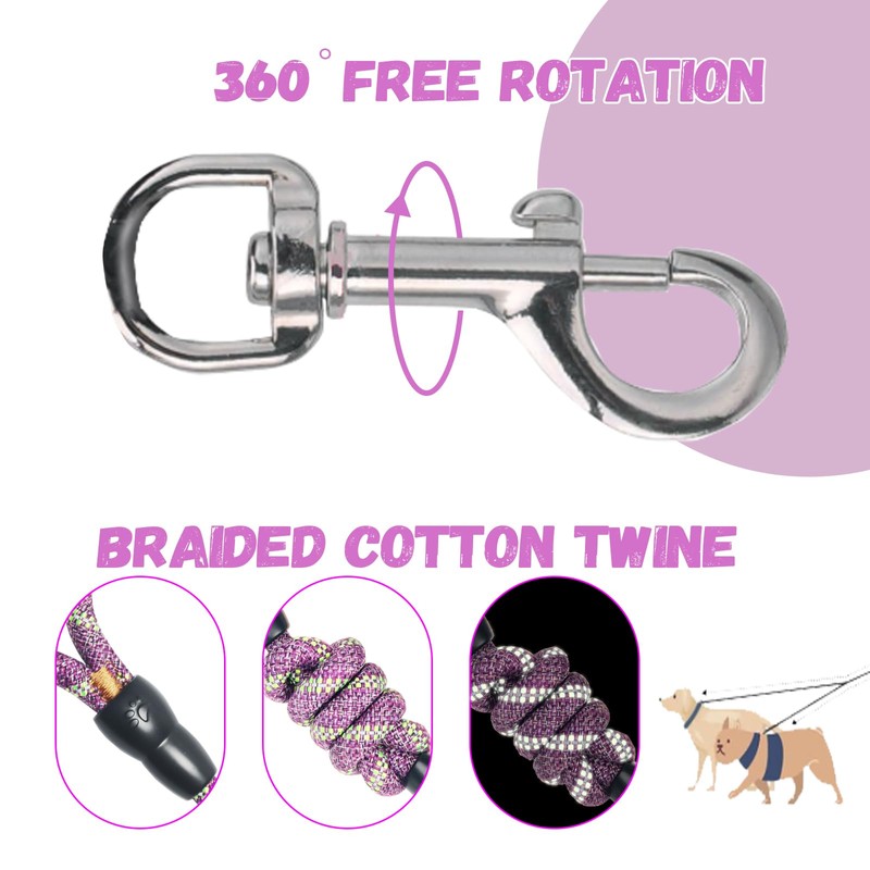 Double Dog Lead，Heavy Duty Reflective Leash with Padded Handles Dual