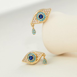Cicy Bell Womens Evil Eye 18k Gold Plated Earrings Cubic Zircon Turquoise Stud Earrings for Gifts