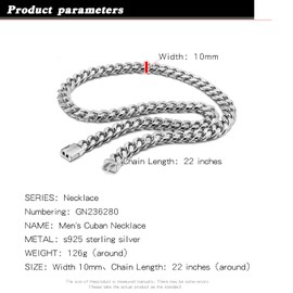 H&Beautimer Men Fashion 925 Sterling Silver Necklace 10mm-18 20 "22" 24" 26" 28" Curb Cuban Chain Solid Thick Large Link Chocker Jewelry Gift (Fashion style, 20 inches)