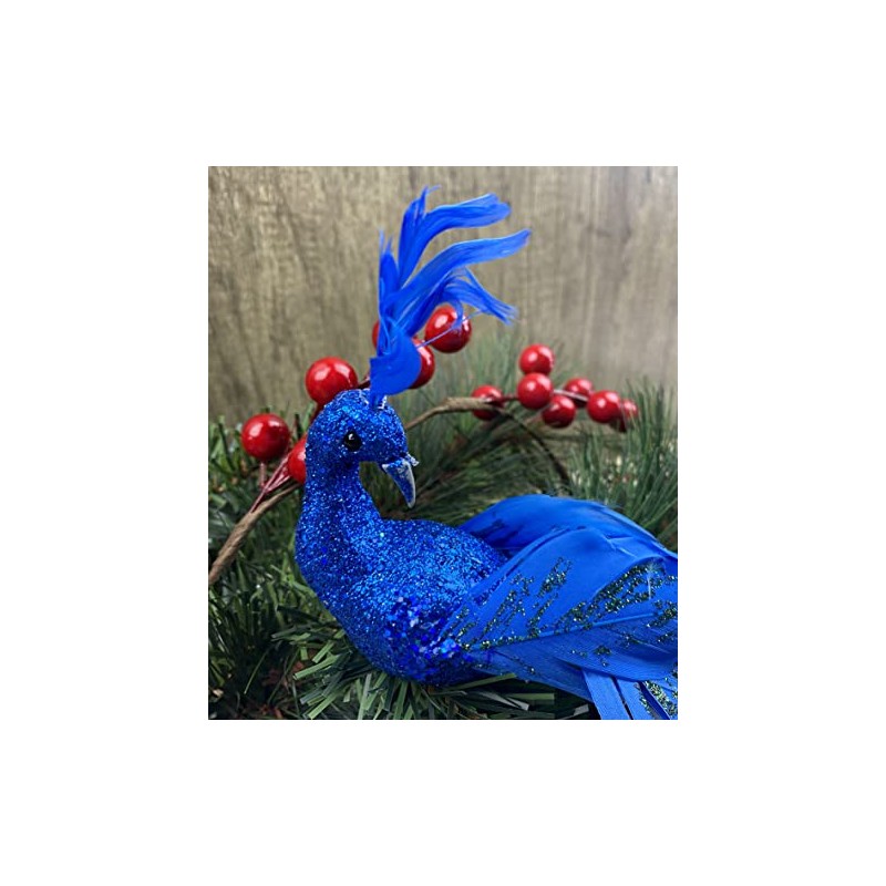 H&S Collection Royal Blue Peacock Clip On Craft Birds Christmas
