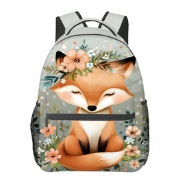 MIEPOS Cute Fox Backpack,Woodland Animal Polyester Backpacks,Lightweight Double Shoulder Back Pack for Kids Teens,Adorable Floral Bookbag,School Bag Gifts,Casual Travel Daypack Book Packs