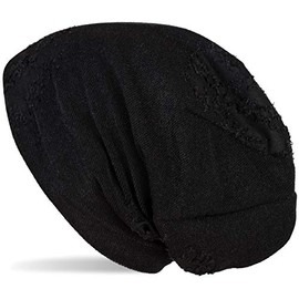 styleBREAKER Unisex Beanie Hat with Textured Surface in Destroyed Vintage Look, Slouch Long Beanie 04024165, black