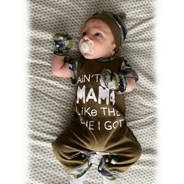HINTINA Infant Baby Boy Camo Camouflage Short Sleeve Romper Outfits Ain't No Mama Like The One I Got Jumpsuit Spring Summer Clothes Set 0-3 Months