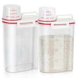 TBMax 2 Pack Rice Storage Containers 4 Lbs, Small Rice Dispenser with Measuring Cup, Cereal Containers Flour Bin, Kitchen Food Storage Container and Pantry Organizers, Pet Dog Cat Food Dispenser