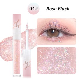 Erinde Liquid Glitter Eyeshadow, Liquid Glitter Eyeliner and Pink Shimmer Eyeshadow 2 in 1, Pigmented, Long Lasting, Quick Drying, Easy to Apply, Loose Glitter Glue for Eye Crystals Korean Style Eye Makeup #Rose Flash