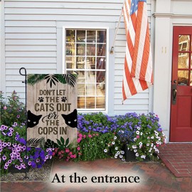 Wulidrom Garden Flag for Outside 12x18 Inch Double Sided - Funny Cat Yard Flags - Dont Let the Cats Out or the Cops In - Double Layer Burlap Outdoor Decor for Porch, Patio, Lawn