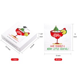 WRAPAHOLIC 50Pcs Christmas Paper Napkins - 3 Ply Xmas Wine Glass Disposable Cocktail Napkin for Christmas Party Supplies Tableware, Xmas Holiday - 5 x 5 In
