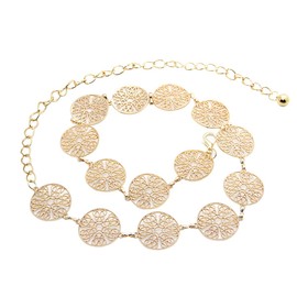 LumiSyne Fashion Chain Belt for Women Vintage Openwork Carved Metal Ring Waist Belt Gold Silver Adjustable Buckle Long Waist Belt Dress Belt Body Chain, gold