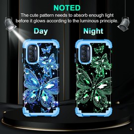 Miqala for Moto G Stylus 2022 5G/4G Case,Glow in The Dark Three Layer Heavy Duty Shockproof Full Body Protection Hard Plastic Bumper+Soft Silicone Case for Motorala G Stylus 2022 5G/4G,Blue Crystal