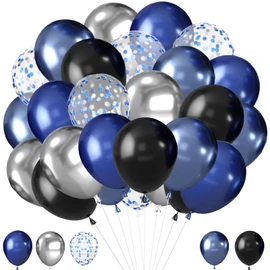 Latex Balloons, Navy Blue Silver, 49 Pieces Metallic Blue Confetti Balloons, Metallic Blue Silver Balloons, Metallic Black Blue Balloons