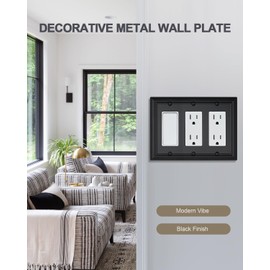 ZILLSEA 1-Pack Black Triple Decorator Outlet Covers, 3 Gang Wall Plates for Receptacle, GFCI Outlet, Dimmer Switch, Durable Metal, 6.77''*4.88'', Midsize