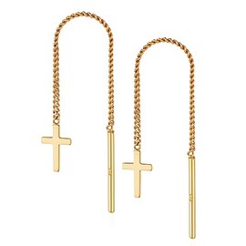 NKlaus Pair of Pull-Through Cross Earrings 333 Yellow Gold 8 Carat 8.5 x 4.5 mm Women's Children's Gold Earrings 14517, Yellow Gold