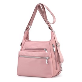 YANAIER Women Shoulder Bag Ladies Handbag Backpack Waterproof Nylon Tote Handbag Convertible Backpack Bag Multifunctional Pink