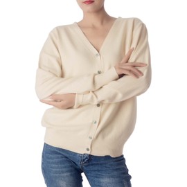 iB-iP Women's Lightweight V-Neck Cardigan Pullover Cardigan, cream