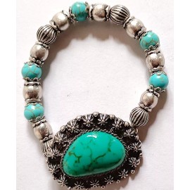 Unbranded Bracelet, Elastic Stretch - Magnesite Focal Cab, Bead Accents, 6 to 7.5 Inches