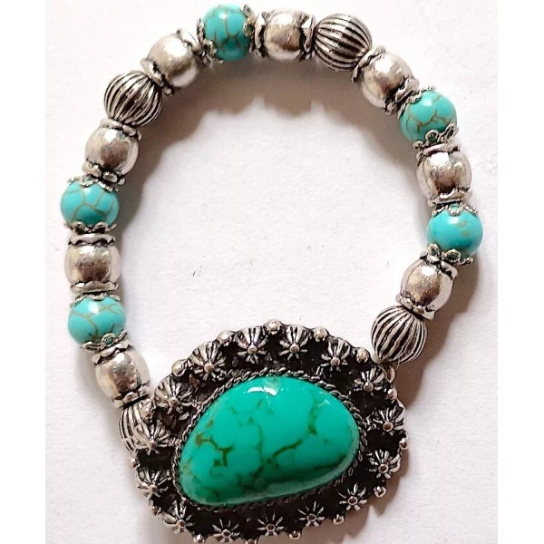 Unbranded Bracelet, Elastic Stretch - Magnesite Focal Cab, Bead Accents,