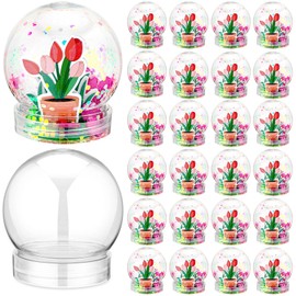 Blueweenly 24 Set Mother's Day Snow Globe Craft Kit for Kids Bulk Mother's Day Flower Glitter Snow Globe Craft Kit with Flowers Foam Glitter Plastic Globes for DIY Classroom Daycare Mother's Day Gifts