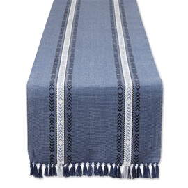 DII Everyday Collection Fringed Stripe Tabletop, Table Runner, 14x72, Dobby French Blue