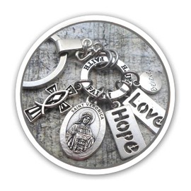 Saint Veronica Keychain, Clip or Necklace. Patron St. of Photography. Divine Messenger Help. Personalize with Initial and or Birthstone Crystal. Lovely Unisex Gift.