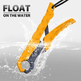 SNAIL TRAIL 7.5''/9'' Floating Fish Gripper, Fishing Grabber, Catfish Mouth Pliers, Caught Bass Holder, Digital Scale Hook Clamp, Saltwater Lip Grip Tool with Lanyard, Gifts for Men, Yellow-Gray