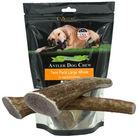 Deluxe Naturals 2-Pack Large Whole Elk Antler Dog Chews for Medium to Large Dogs 30-80 lbs (6-9+ Inch) | Long Lasting Dog Bones for Aggressive Chewers | Natural Teeth Cleaning Chew Toy