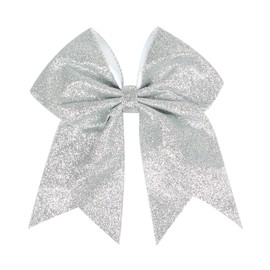 7" Large Glitter Cheer Hair Bows Clip for Girls and woman - Sparkling Silver