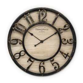 K&L Wall Art Large Vintage Wall Clock Industrial Country House Wall Clocks Wood Metal Look without Ticking Noise Silent Clock (Farmhouse Clock, Diameter 30 cm)