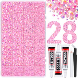 30000Pcs Resin Rhinestones for Bedazzling with Tweezers, Light Pink AB Rhinestones for Crafting with 3Pcs 10ml B7000 Jewelry Glue for DIY Crafts Clothing Tumblers Shoes Fabric Nail Art