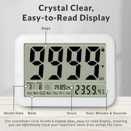 Countables 9999 Days Countdown Clock - Reusable Count Down Timer - Large Display LCD Digital Timer - Visual Countdown Clock and Calendar for Retirement, Wedding, Birthday, Holiday & More (White)