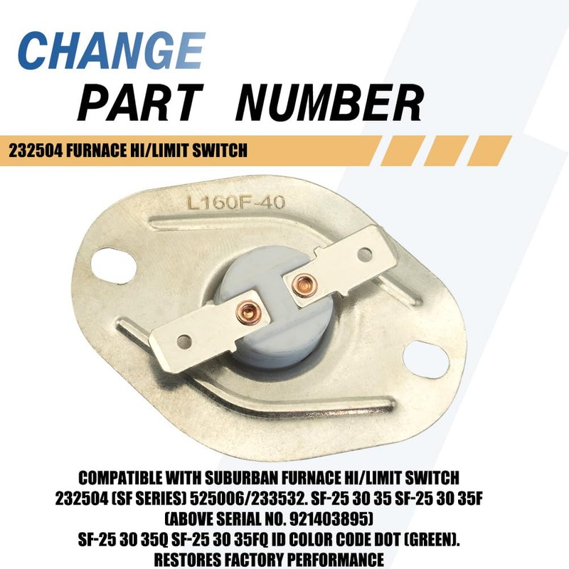 232504 Furnace Hi/Limit Switch Compatible with Suburban (SF Series) 525006