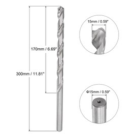 sourcing map 15mm Twist Drill Bits, High-Speed Steel Straight Shank Extra Long Drill Bit 300mm Length for Wood Plastic Aluminum
