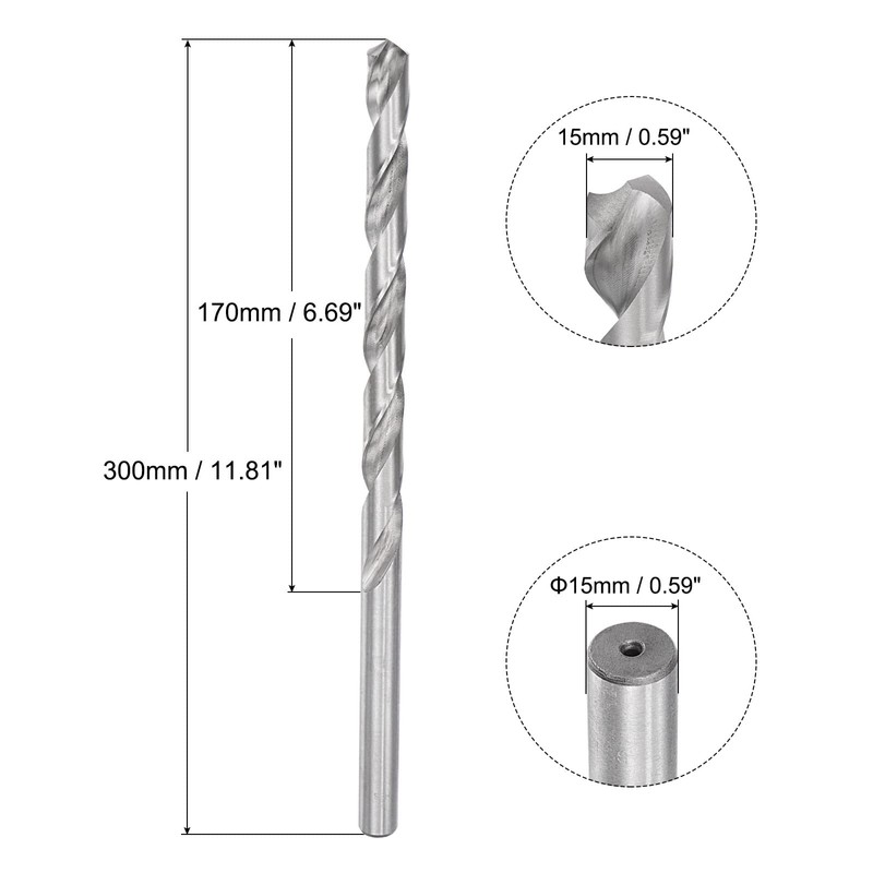 sourcing map 15mm Twist Drill Bits, High-Speed Steel Straight Shank