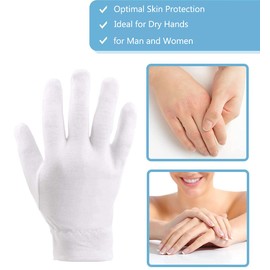 3 Pairs Moisturizing Gloves Over Night Bedtime White Cotton Cosmetic Inspection Premium Cloth Quality Eczema Dry Sensitive Irritated Skin Spa Therapy Secure Wristband One Size Fits Most (3 Pairs)