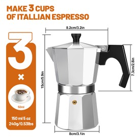DITOSH 3 Cup Aluminum Espresso Stovetop Moka Pot Express Coffee Maker Percolator Italian Classic Mocha Coffee Machine for Italian and Cuban Cafe Brewing for Home & Camping 150ml 5oz