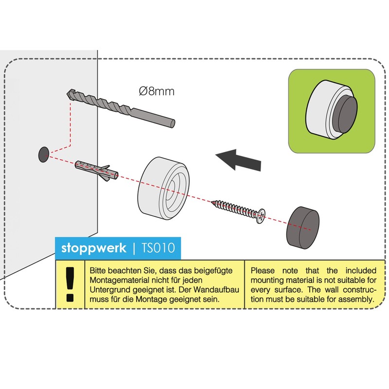 Stoppwerk Door Stop Wall Mounted - Stainless Steel Door Stoppers