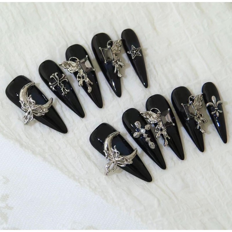 Chic Chit Press On Nails: Eclipse Night, Hand Made Almond,