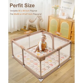 PINNKKU Baby Play Mat, 50x50 Playpen Mat, Thick & Soft Padded Play Mat for Baby and Toddlers, Foldable and Machine Washable Kids Play Mat for Floor Play, Crawling & Tummy Time, Boho Elephant