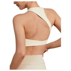 SHENHE - brasier deportivo sin espalda halter para mujer, asimétrico, con corte inalámbrico, acolchado, para entrenamiento, yoga, sin mangas, Amarillo Claro Beige, L