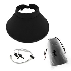 FuninCrea Sun Visor Hat for Women, Wide Brim Foldable UV Protection Sun Beach Hats, Packable Silk Summer Hat with Strap & Bag (Silk, Black)