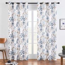 Rscn Floral Curtains 108 Inch Length 2 Panels Set Blue Pattern Curtains Living Room Curtains Room Darkening Curtains Thermal Insulated Noise Reduction Grommet Blackout Curtains for Bedroom Navy Brown