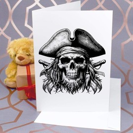 Large (A4) 'Pirate Skull with Goatee Beard' Blank Greeting Card (GC00061326)