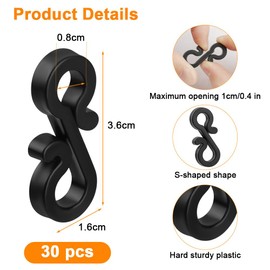 flintronic Gutter Hooks for Outdoor Lights, 30 Pcs Plastic S Gutter Clips for Christmas Lights, Clips Hanger for Xmas Party, Icicle Fairy Lights, String/Rope Lights Decorations (Black)