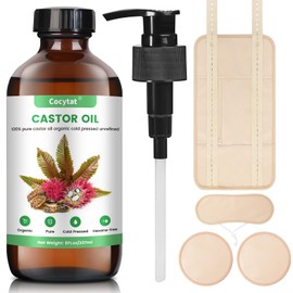 Castor Oil Pack Wrap with 8Fl.Oz Cold Pressed Unrefined Glass Bottle Pure Organic Castor Oil for Stomach Neck and Breast