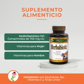 Herbabiotic, Suplemento alimenticio que estimula el sistema inmune, Bote con 100 pastillas, HBT, VIDA HERBAL