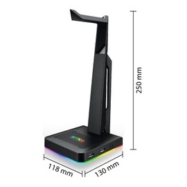 SPYCO Keeper HS-131, Gaming Headset Stand, RGB LED Breathing Effect, 2 USB Ports, Universal Adaptability, Anti-Slip Base, Antinode Wire in PVC, Ideal for Notebook, Computer Desktop and Tablet